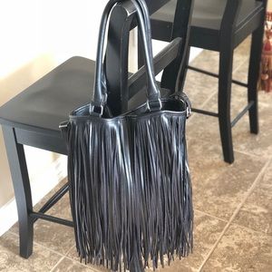 Black Leather Fringe Purse